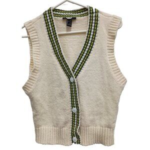 Y2K Forever 21 Womens Sweater Vest Size Medium Beige Preppy Academia V-Neck